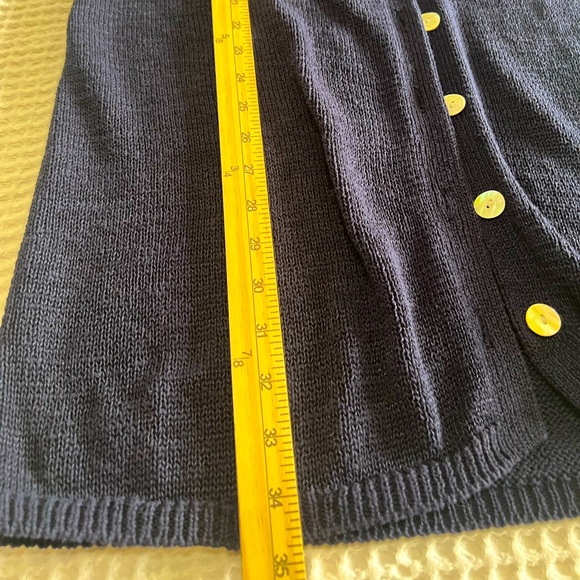 ANTHRO AND OTHER STORIES SWEATER VEST/DRESS NAVY SHELL BUTTONS SZ M LINEN BLEND - Picture 10 of 10
